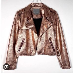 Anthropologie “Brisa” Gold Crackled Faux Leather Moto Jacket - Women’s Size XL